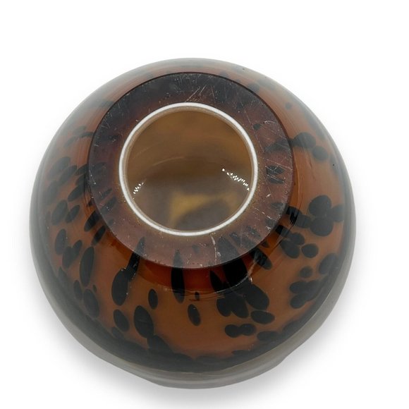 Hand Blown Poland ART GLASS Candle Holder Tea Light Brown Black Spots Large - Picture 7 of 8